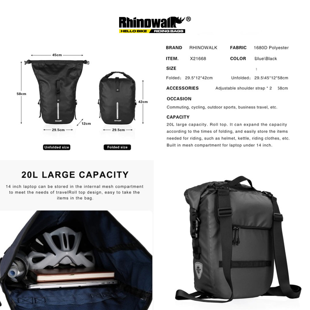 Rhinowalk X21668 Bike 20L Pannier Backpack Bag 3 in 1 - Tas Sepeda