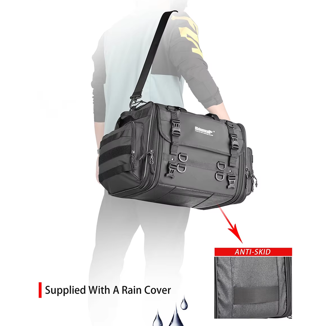 Rhinowalk MTR4080 Motorcycle Tail Seat Bag 60-80L - Tas Motor BLACK