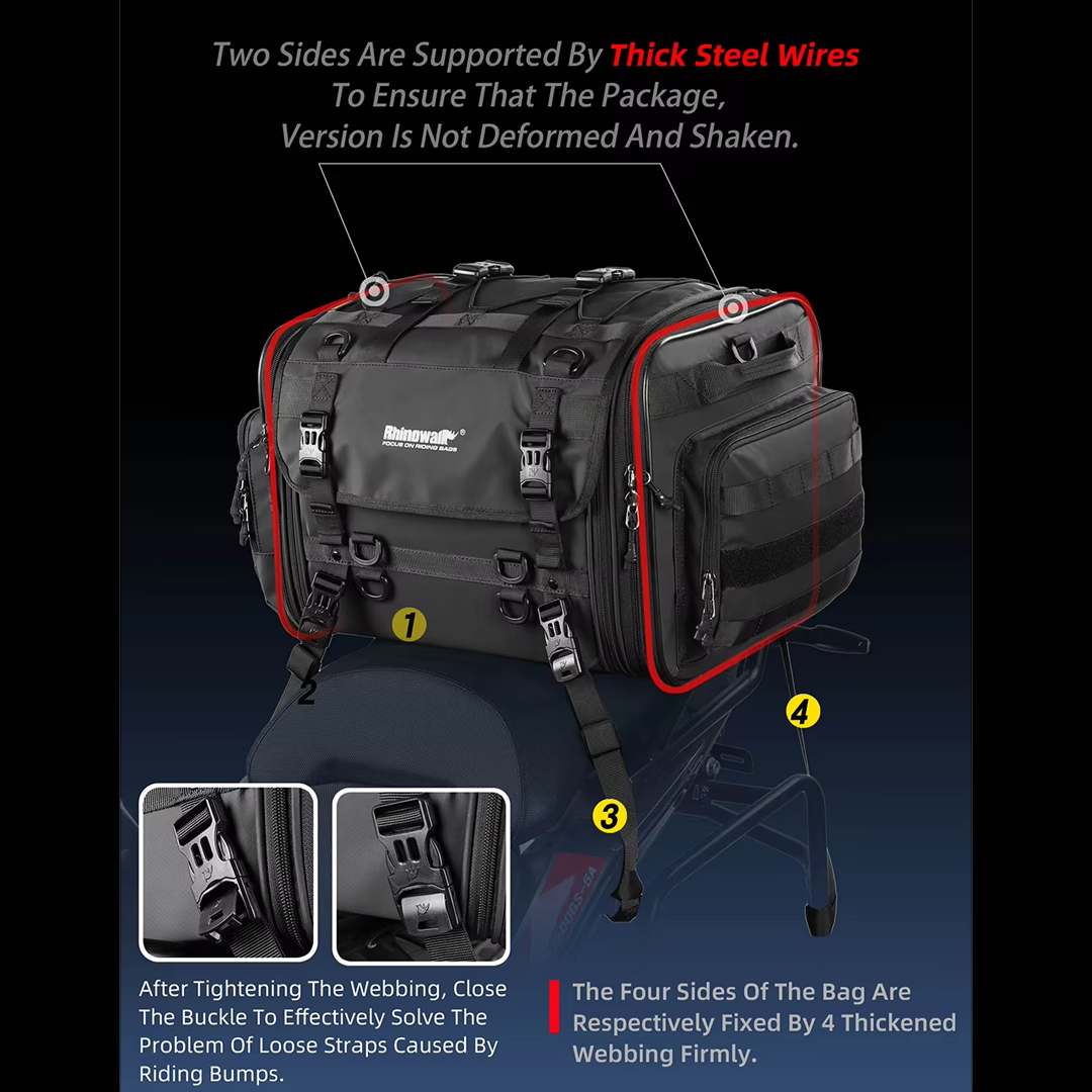 Rhinowalk MTR4045 Motorcycle Tail Seat Bag 33-45L - Tas Sepeda Motor