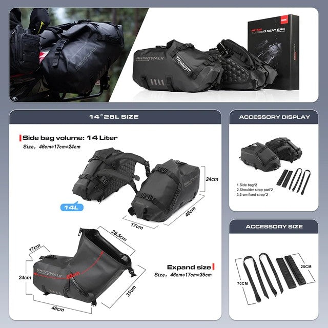 Rhinowalk MT1428 Motorcycle Pannier 28L Travel Bag -Tas Sepeda Motor