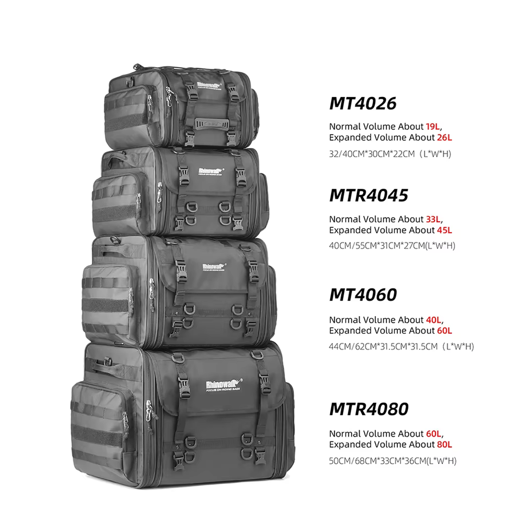 Rhinowalk MTR4080 Motorcycle Tail Seat Bag 60-80L - Tas Motor BLACK