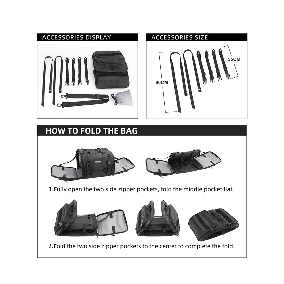 Rhinowalk MTR4080 Motorcycle Tail Seat Bag 60-80L - Tas Motor BLACK