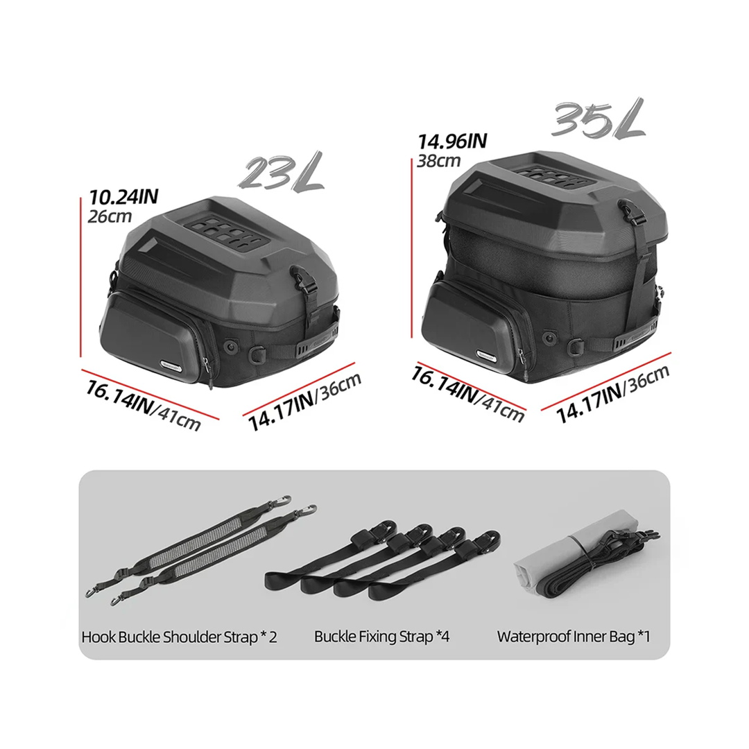 Rhinowalk MFT2310 Motorcycle ABS Hard Shell Tail Bag Expandable 23-35L -Tas Sepeda Motor - BLACK