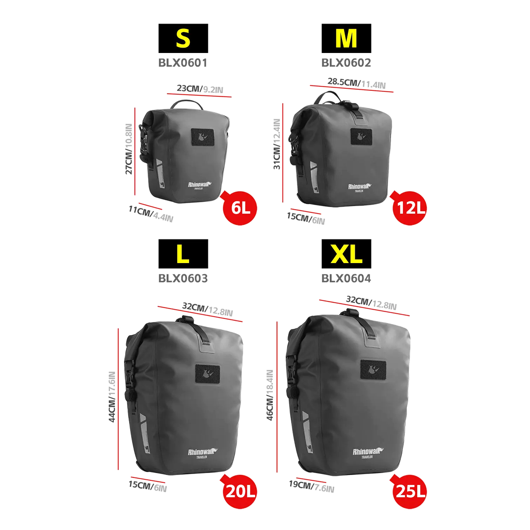 Rhinowalk BLX0604 Waterproof TPU Bicycle Pannier Bag 25L - Tas Sepeda - BLACK