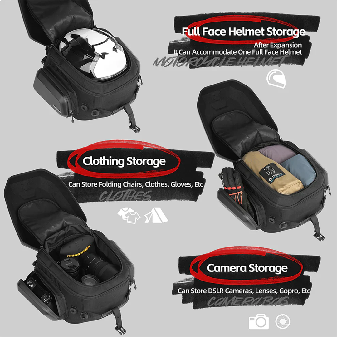 Rhinowalk MFT2310 Motorcycle ABS Hard Shell Tail Bag Expandable 23-35L -Tas Sepeda Motor - BLACK