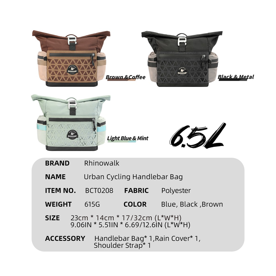 Rhinowalk BCT0208 Urban Bike Handlebar Bag 6.5L - Tas Depan Sepeda Lipat - BLACK