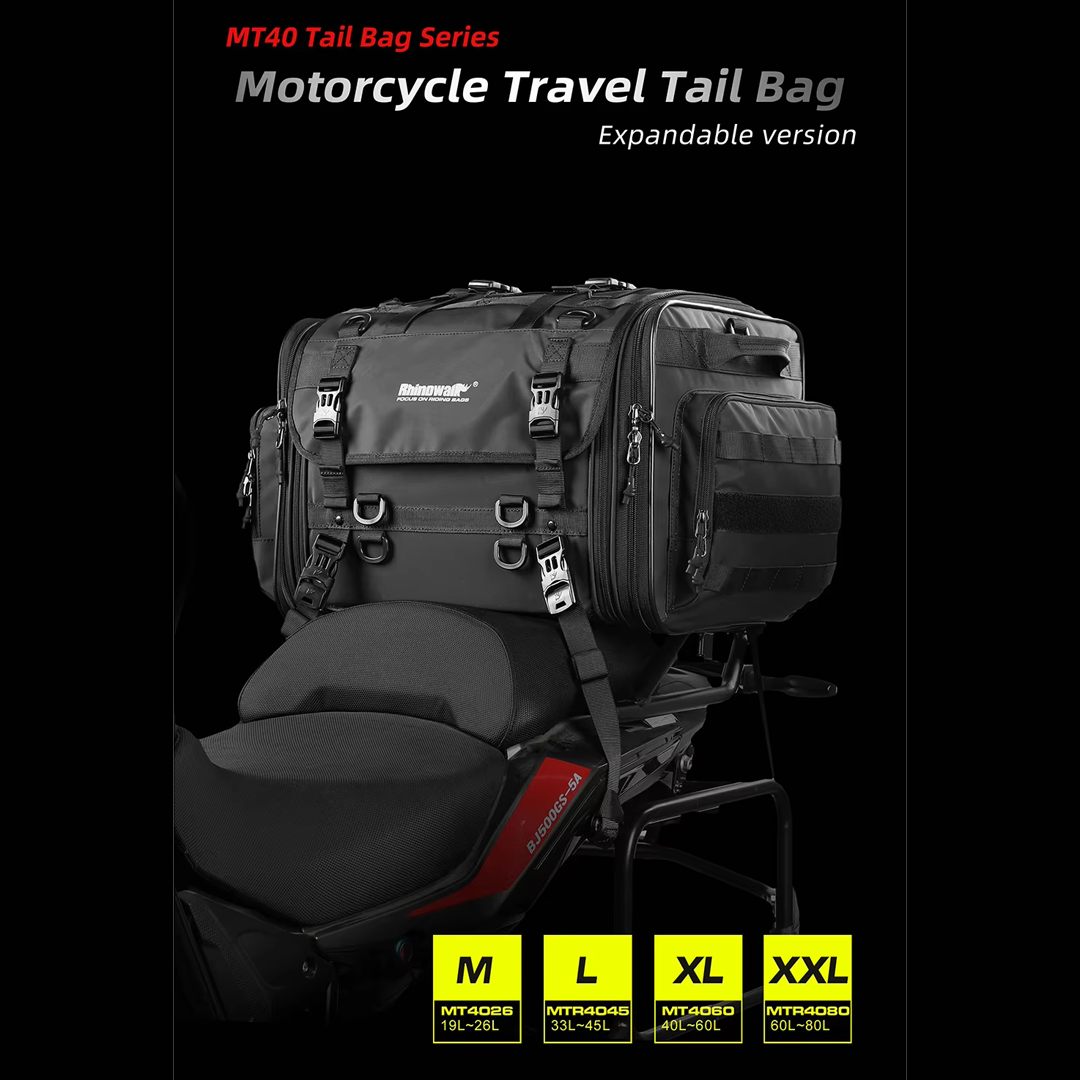 Rhinowalk MTR4080 Motorcycle Tail Seat Bag 60-80L - Tas Motor BLACK