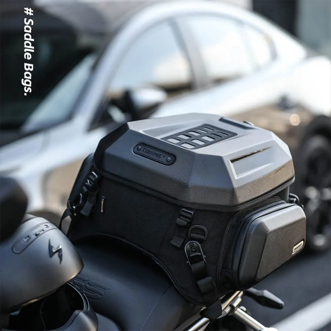 Rhinowalk MFT2310 Motorcycle ABS Hard Shell Tail Bag Expandable 23-35L -Tas Sepeda Motor - BLACK